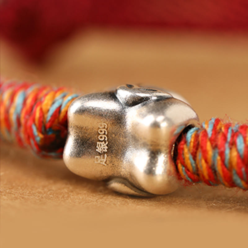 Wear FengShui 999 Sterling Silver Year Of The Horse Fu Character Charm String Braided Luck Bracelet