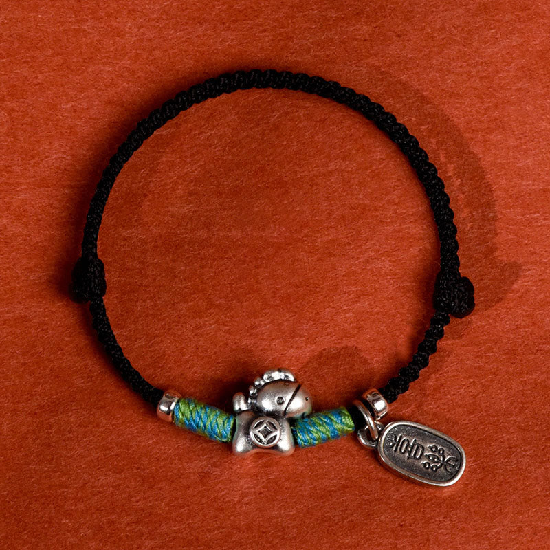 Wear FengShui 999 Sterling Silver Year Of The Horse 925 Sterling Silver Peace And Joy Charm String Braided Luck Bracelet Anklet
