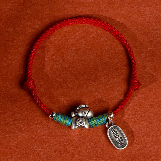 Wear FengShui 999 Sterling Silver Year Of The Horse 925 Sterling Silver Peace And Joy Charm String Braided Luck Bracelet Anklet