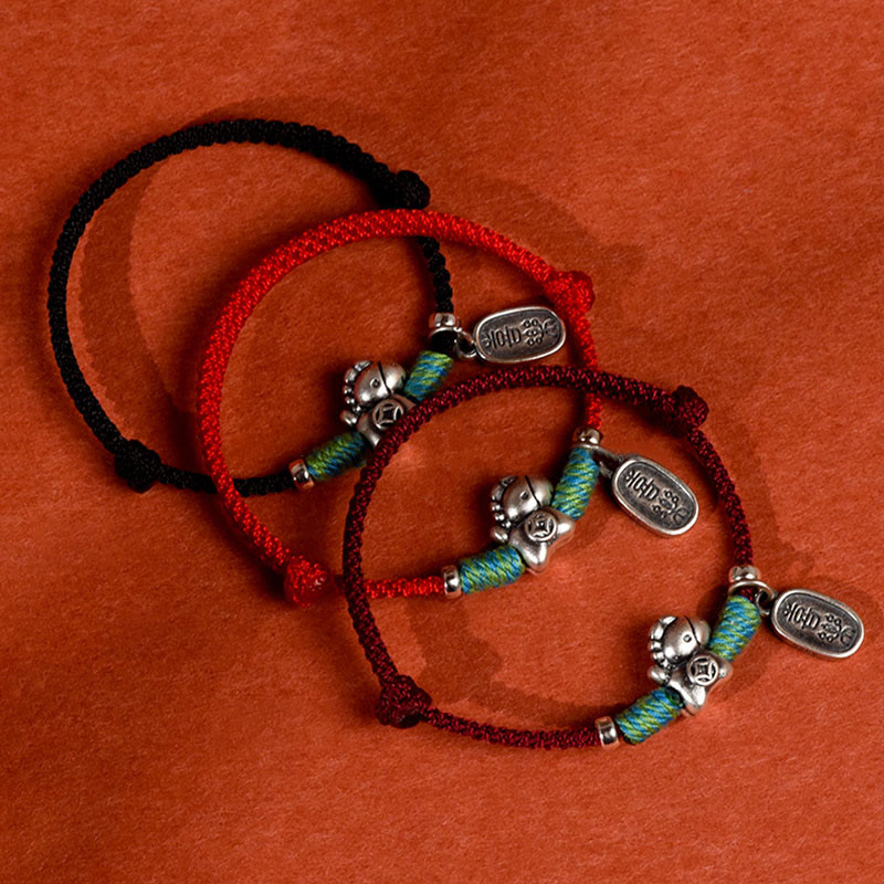 Wear FengShui 999 Sterling Silver Year Of The Horse 925 Sterling Silver Peace And Joy Charm String Braided Luck Bracelet Anklet