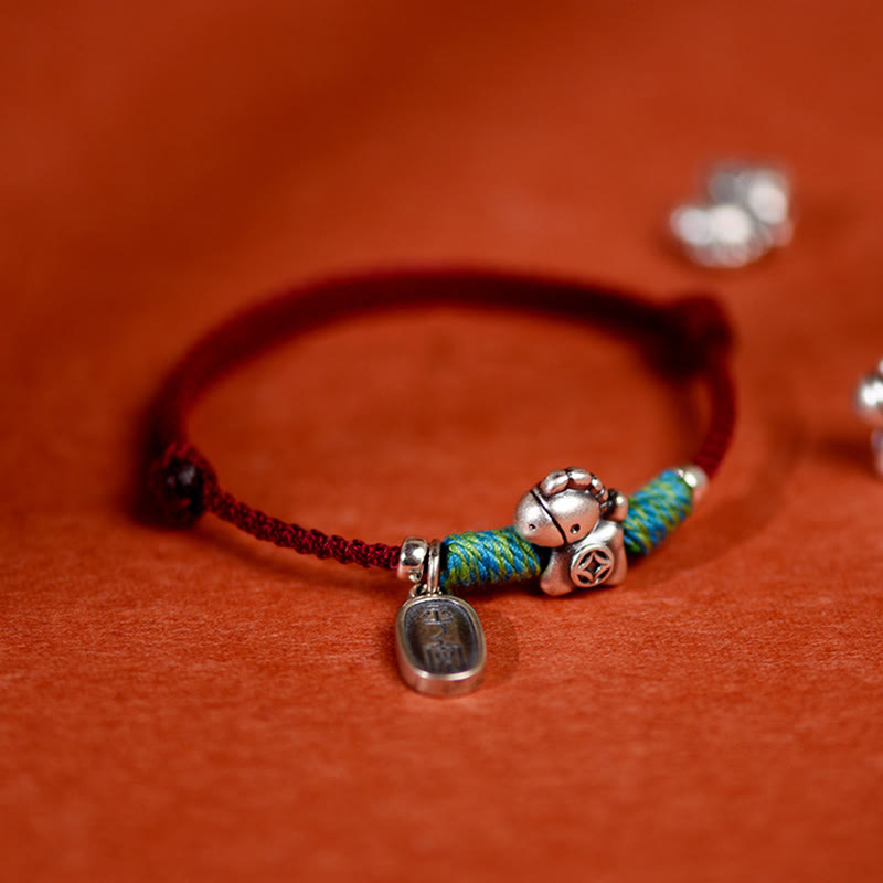 Wear FengShui 999 Sterling Silver Year Of The Horse 925 Sterling Silver Peace And Joy Charm String Braided Luck Bracelet Anklet