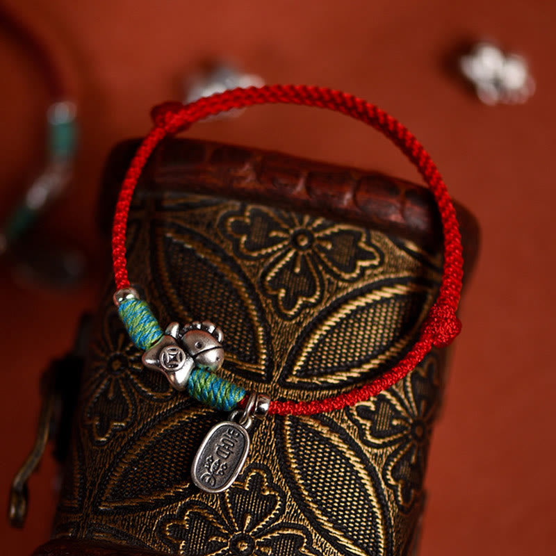 Wear FengShui 999 Sterling Silver Year Of The Horse 925 Sterling Silver Peace And Joy Charm String Braided Luck Bracelet Anklet