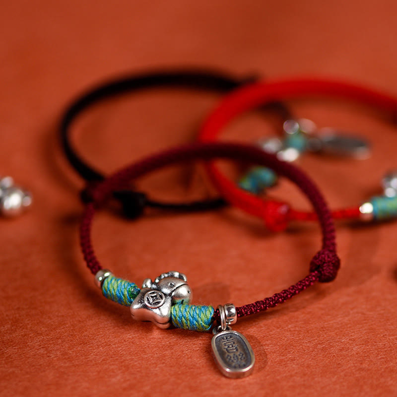 Wear FengShui 999 Sterling Silver Year Of The Horse 925 Sterling Silver Peace And Joy Charm String Braided Luck Bracelet Anklet