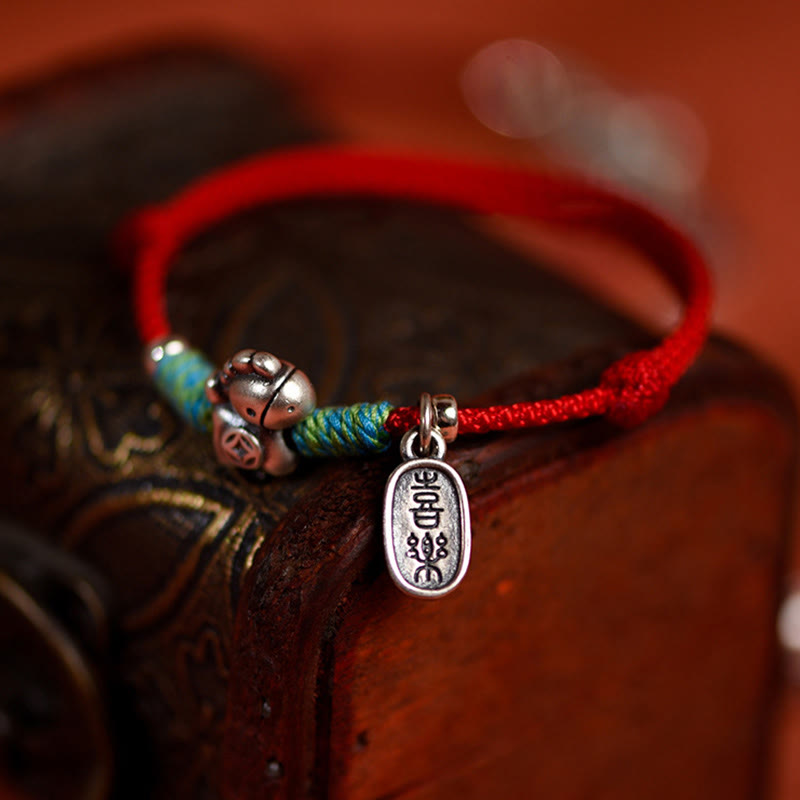 Wear FengShui 999 Sterling Silver Year Of The Horse 925 Sterling Silver Peace And Joy Charm String Braided Luck Bracelet Anklet