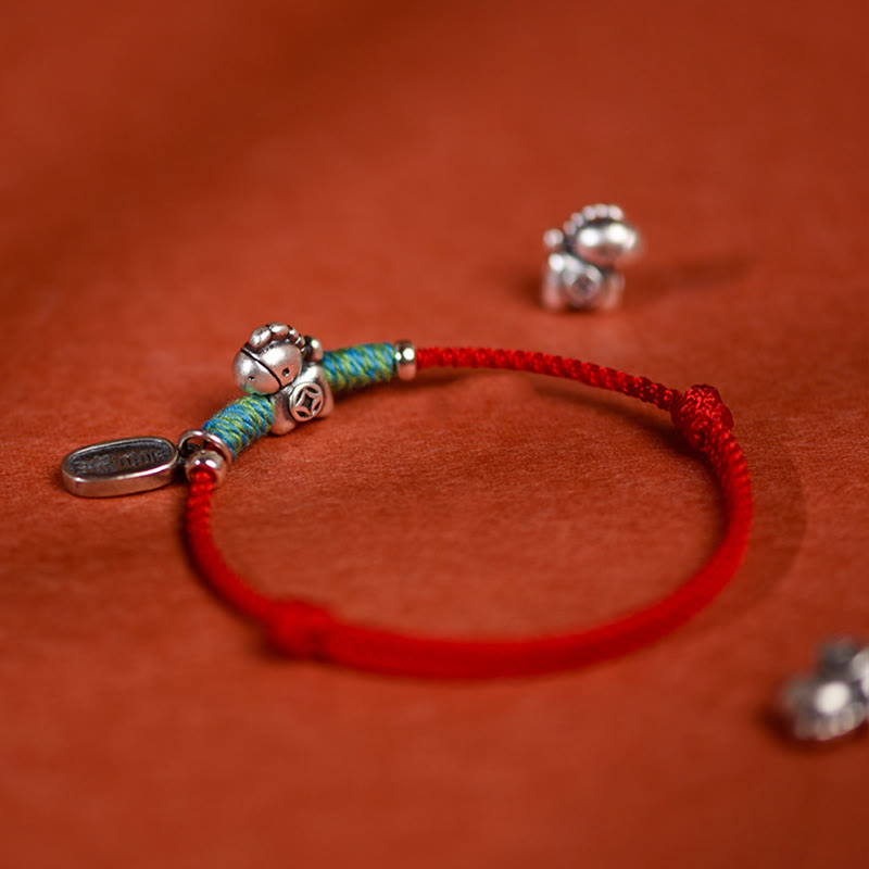 Wear FengShui 999 Sterling Silver Year Of The Horse 925 Sterling Silver Peace And Joy Charm String Braided Luck Bracelet Anklet