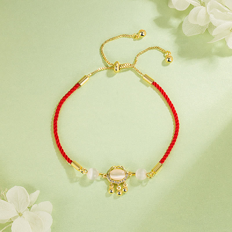 Wear FengShui Chinese Lock Charm Cat's Eye Red String Copper Plated Gold Protection Bracelet