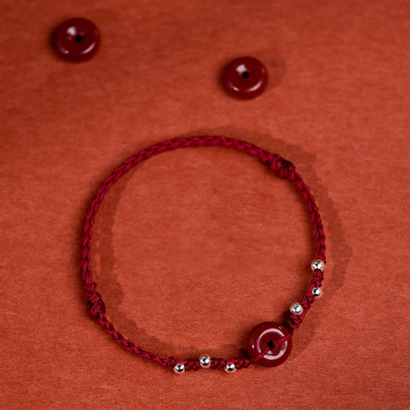Wear FengShui Cinnabar Peace Buckle Handmade String Adjustable Blessing Bracelet Anklet