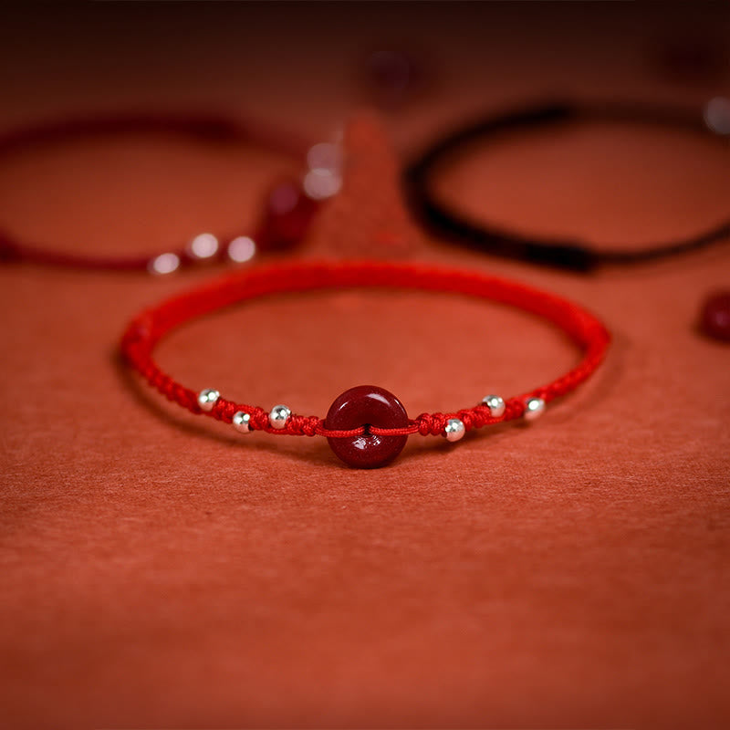 Wear FengShui Cinnabar Peace Buckle Handmade String Adjustable Blessing Bracelet Anklet