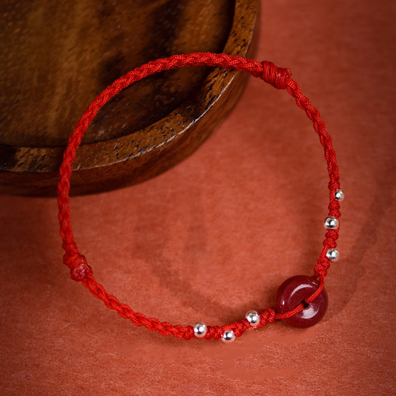 Wear FengShui Cinnabar Peace Buckle Handmade String Adjustable Blessing Bracelet Anklet