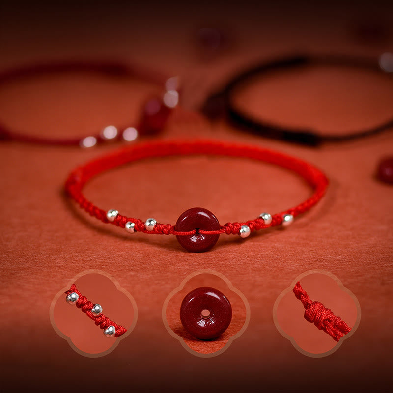 Wear FengShui Cinnabar Peace Buckle Handmade String Adjustable Blessing Bracelet Anklet