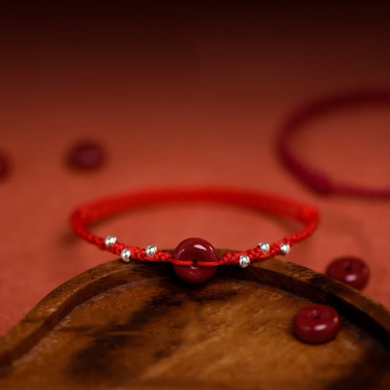 Wear FengShui Cinnabar Peace Buckle Handmade String Adjustable Blessing Bracelet Anklet