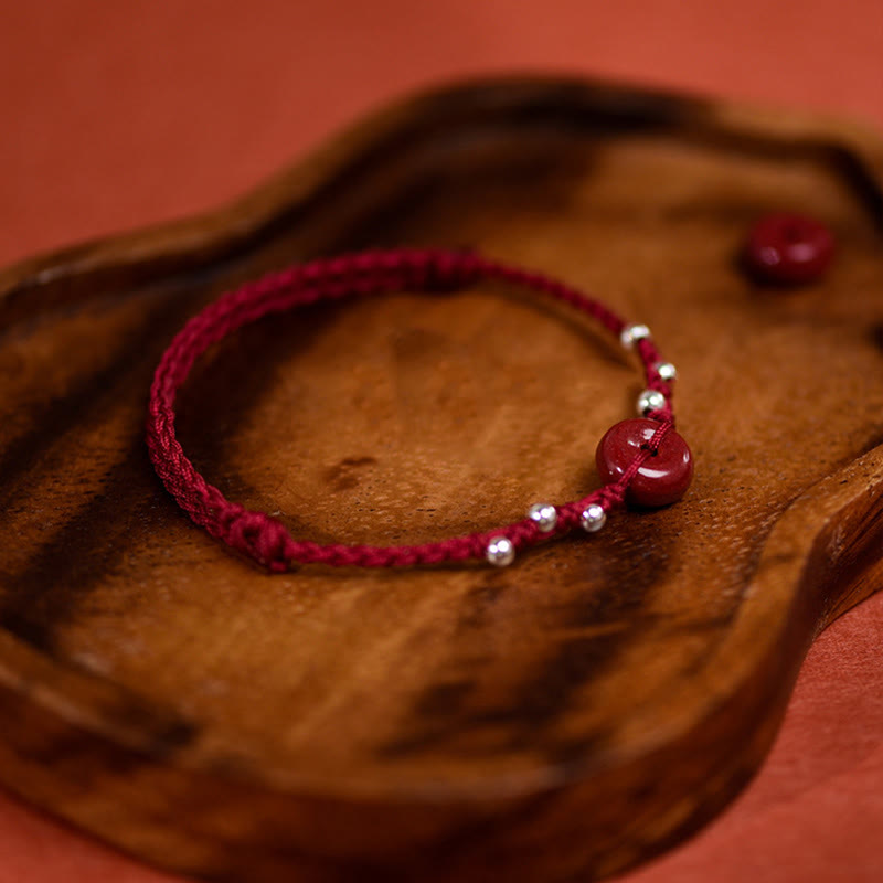 Wear FengShui Cinnabar Peace Buckle Handmade String Adjustable Blessing Bracelet Anklet