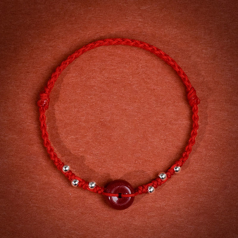 Wear FengShui Cinnabar Peace Buckle Handmade String Adjustable Blessing Bracelet Anklet
