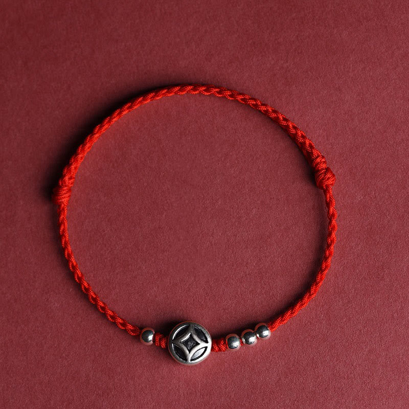 Wear FengShui 999 Sterling Silver Copper Coin Charm Handmade String Strength Bracelet Anklet