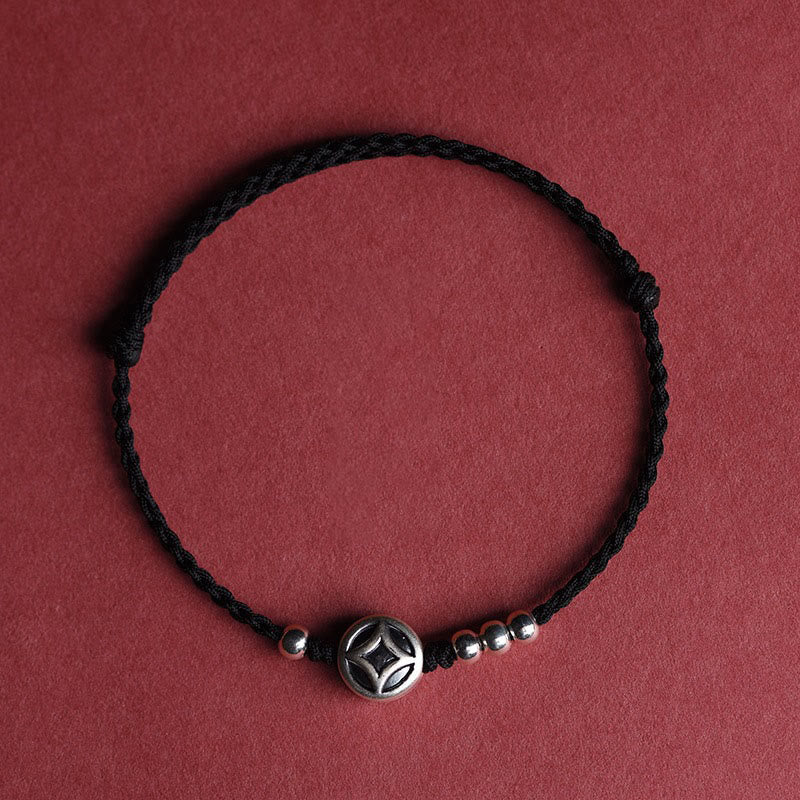 Wear FengShui 999 Sterling Silver Copper Coin Charm Handmade String Strength Bracelet Anklet