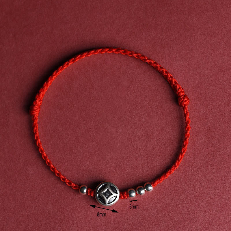 Wear FengShui 999 Sterling Silver Copper Coin Charm Handmade String Strength Bracelet Anklet