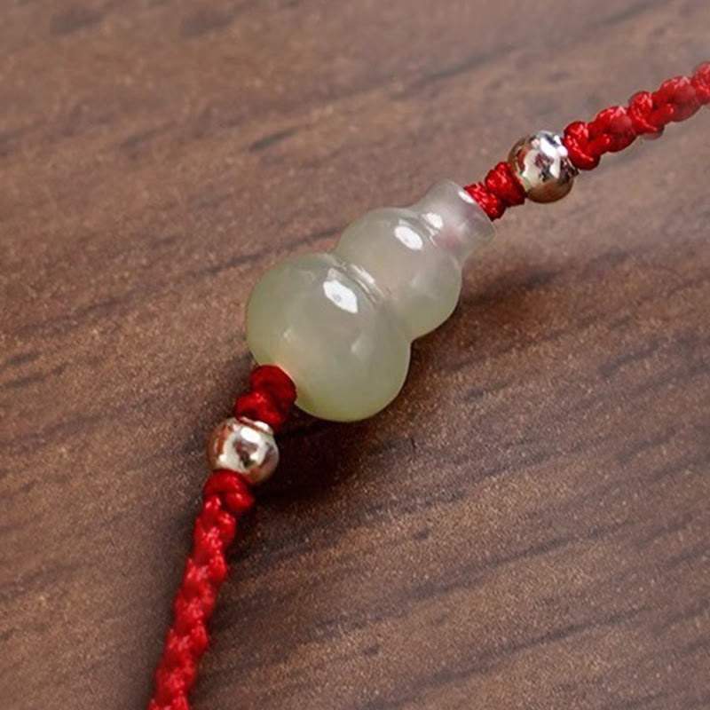 Wear FengShui Gourd Hetian Jade Red String Prosperity Bracelet Anklet