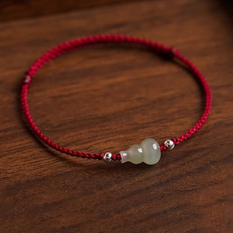 Wear FengShui Gourd Hetian Jade Red String Prosperity Bracelet Anklet