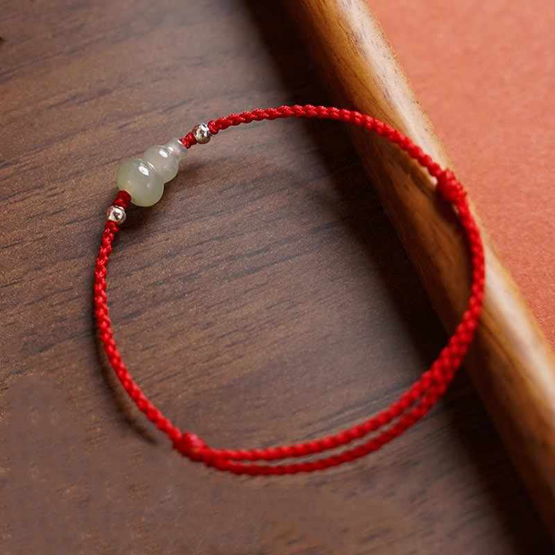 Wear FengShui Gourd Hetian Jade Red String Prosperity Bracelet Anklet