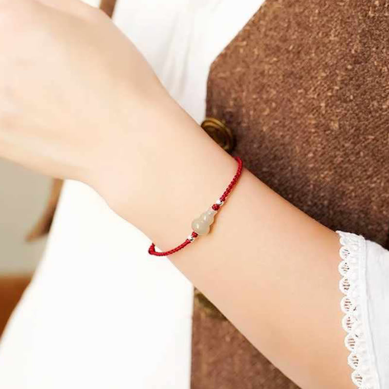Wear FengShui Gourd Hetian Jade Red String Prosperity Bracelet Anklet