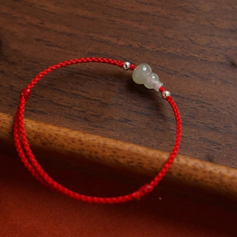 Wear FengShui Gourd Hetian Jade Red String Prosperity Bracelet Anklet