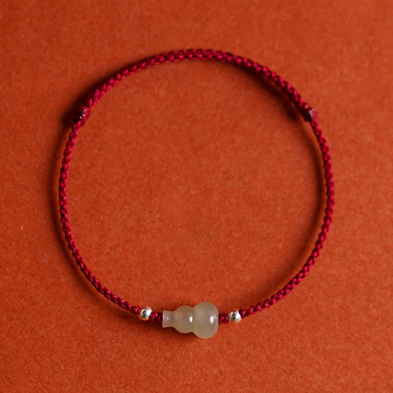 Wear FengShui Gourd Hetian Jade Red String Prosperity Bracelet Anklet