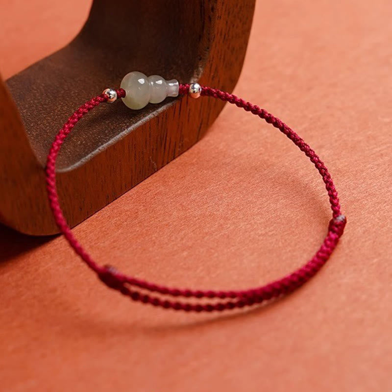 Wear FengShui Gourd Hetian Jade Red String Prosperity Bracelet Anklet