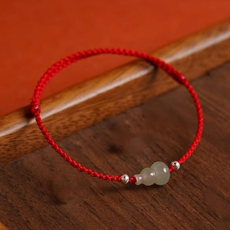Wear FengShui Gourd Hetian Jade Red String Prosperity Bracelet Anklet