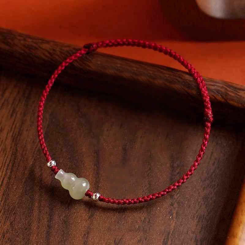 Wear FengShui Gourd Hetian Jade Red String Prosperity Bracelet Anklet