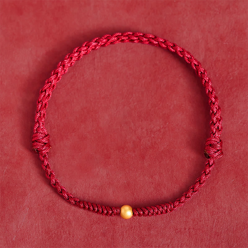 Wear FengShui 925 Sterling Silver Plated Gold Single Bead Strength Braided Red Rope Bracelet Anklet