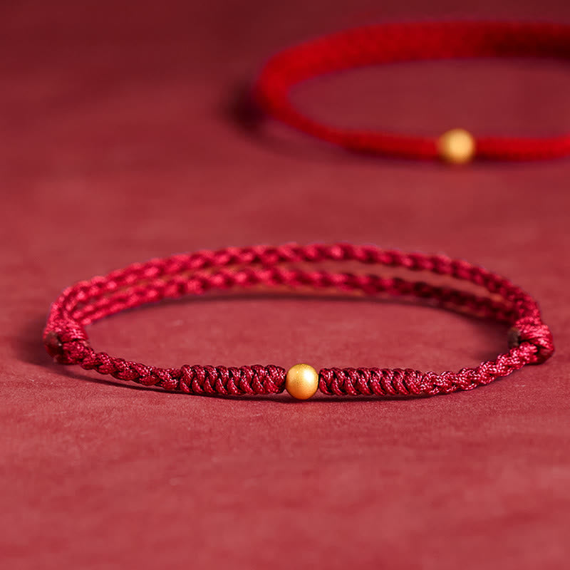 Wear FengShui 925 Sterling Silver Plated Gold Single Bead Strength Braided Red Rope Bracelet Anklet