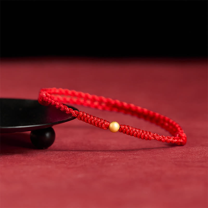 Wear FengShui 925 Sterling Silver Plated Gold Single Bead Strength Braided Red Rope Bracelet Anklet