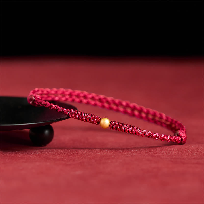 Wear FengShui 925 Sterling Silver Plated Gold Single Bead Strength Braided Red Rope Bracelet Anklet