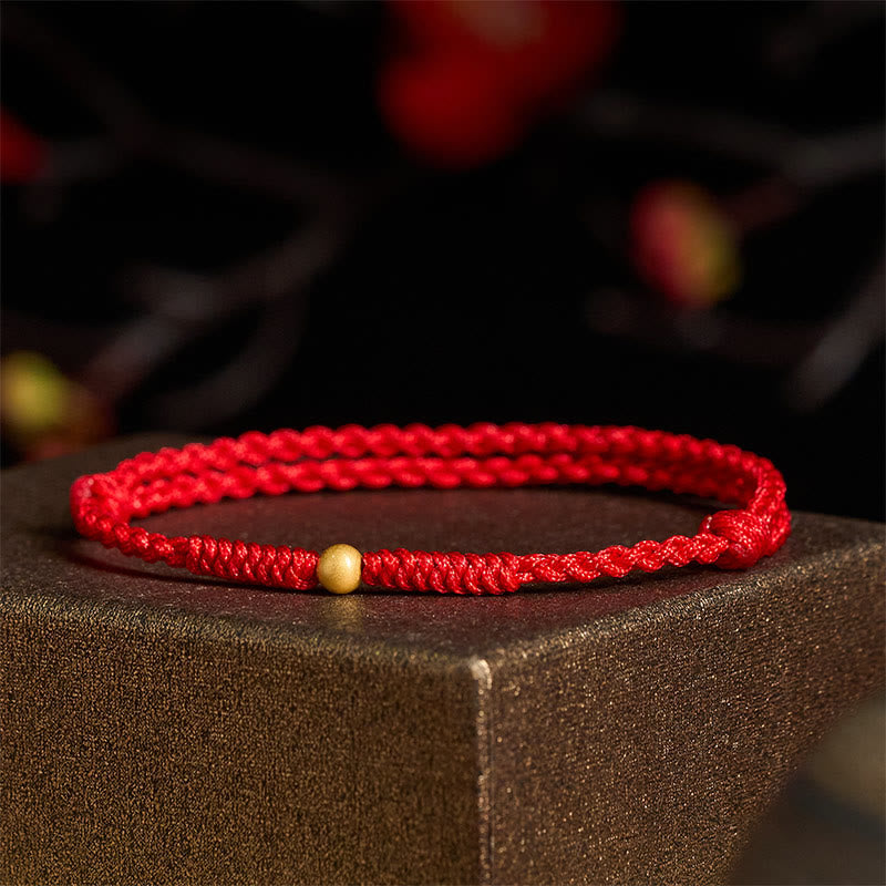 Wear FengShui 925 Sterling Silver Plated Gold Single Bead Strength Braided Red Rope Bracelet Anklet