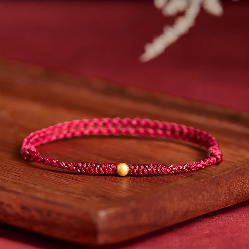 Wear FengShui 925 Sterling Silver Plated Gold Single Bead Strength Braided Red Rope Bracelet Anklet