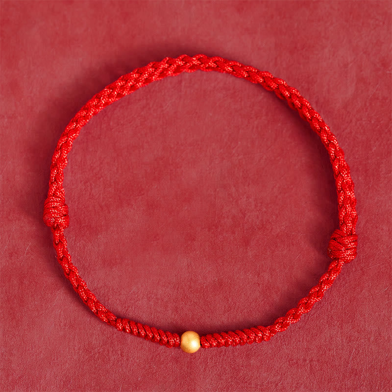 Wear FengShui 925 Sterling Silver Plated Gold Single Bead Strength Braided Red Rope Bracelet Anklet