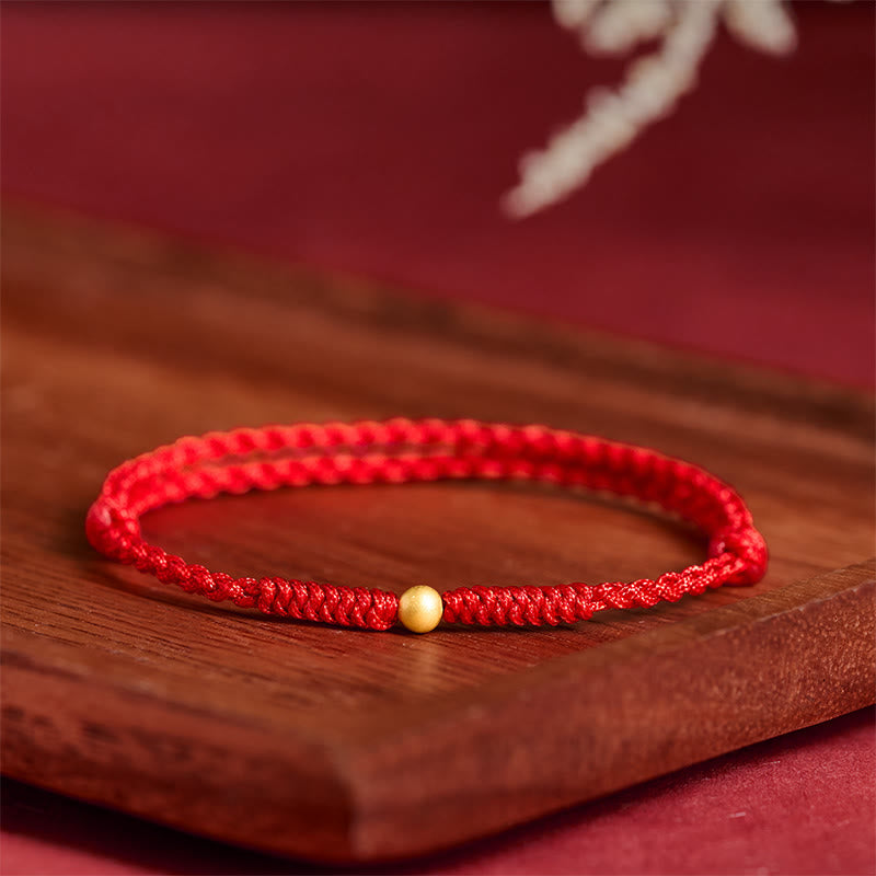 Wear FengShui 925 Sterling Silver Plated Gold Single Bead Strength Braided Red Rope Bracelet Anklet