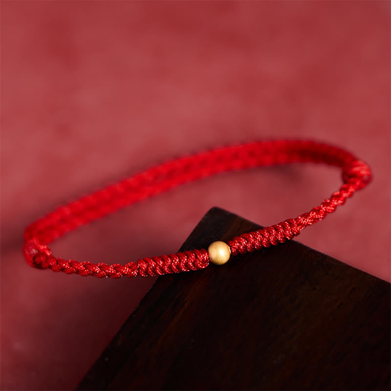 Wear FengShui 925 Sterling Silver Plated Gold Single Bead Strength Braided Red Rope Bracelet Anklet