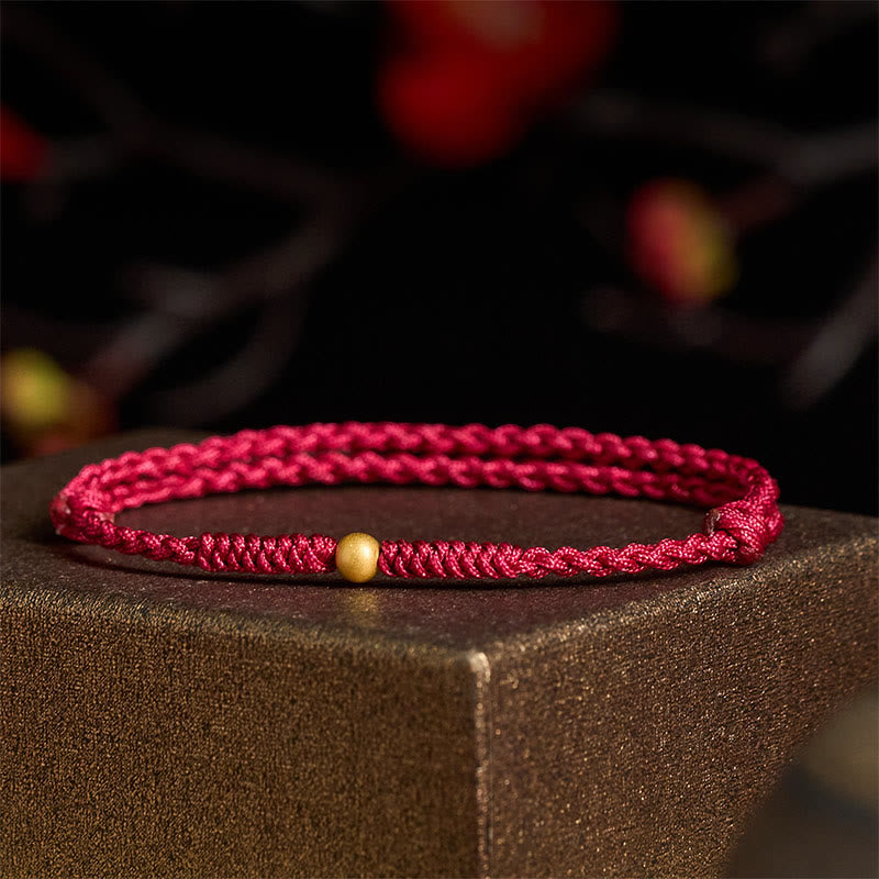 Wear FengShui 925 Sterling Silver Plated Gold Single Bead Strength Braided Red Rope Bracelet Anklet