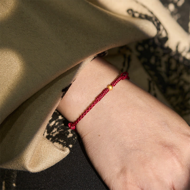 Wear FengShui 925 Sterling Silver Plated Gold Single Bead Strength Braided Red Rope Bracelet Anklet