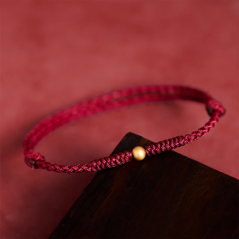 Wear FengShui 925 Sterling Silver Plated Gold Single Bead Strength Braided Red Rope Bracelet Anklet