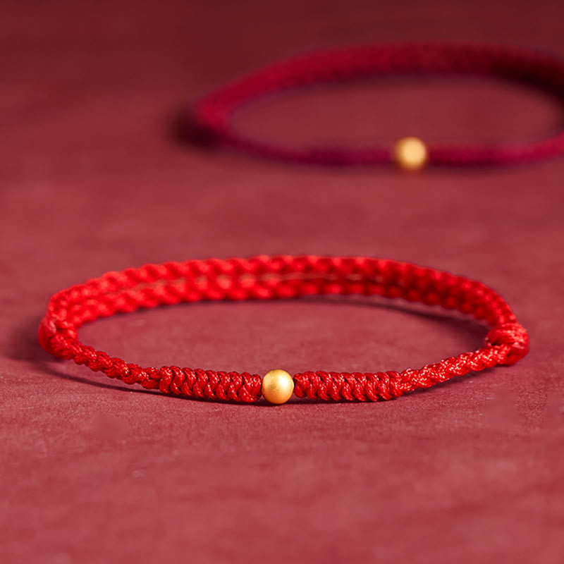 Wear FengShui 925 Sterling Silver Plated Gold Single Bead Strength Braided Red Rope Bracelet Anklet