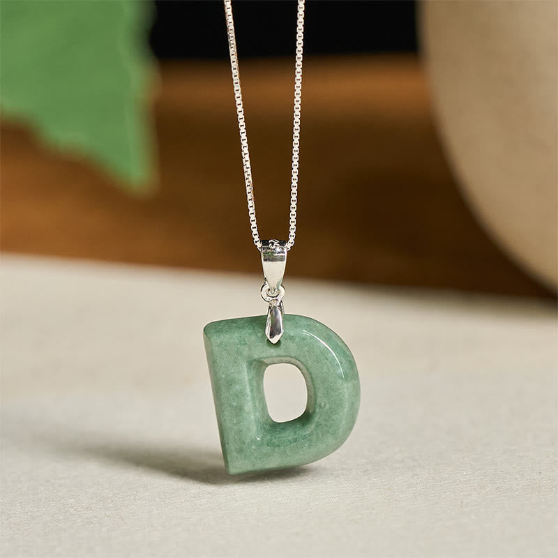 Wear FengShui "May You Find Your Own Meaning" Natural A-Z Letter Jade 925 Sterling Silver Chain Necklace Includes Gift Message Card