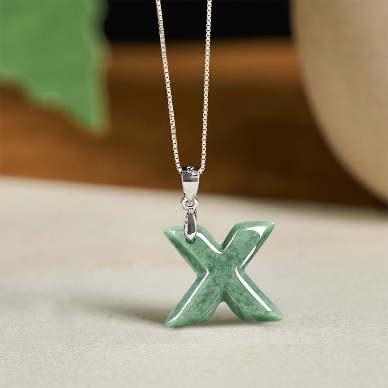 Wear FengShui "May You Find Your Own Meaning" Natural A-Z Letter Jade 925 Sterling Silver Chain Necklace Includes Gift Message Card