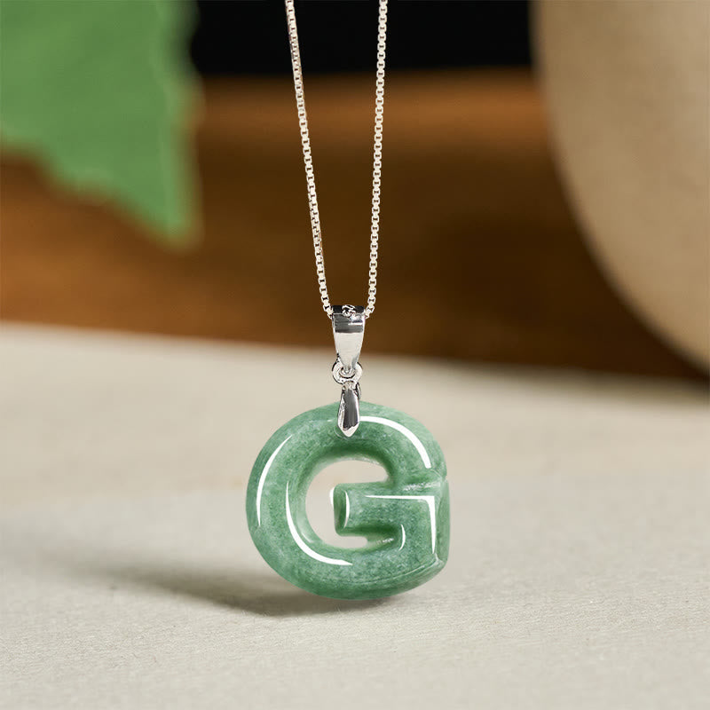 Wear FengShui "May You Find Your Own Meaning" Natural A-Z Letter Jade 925 Sterling Silver Chain Necklace Includes Gift Message Card