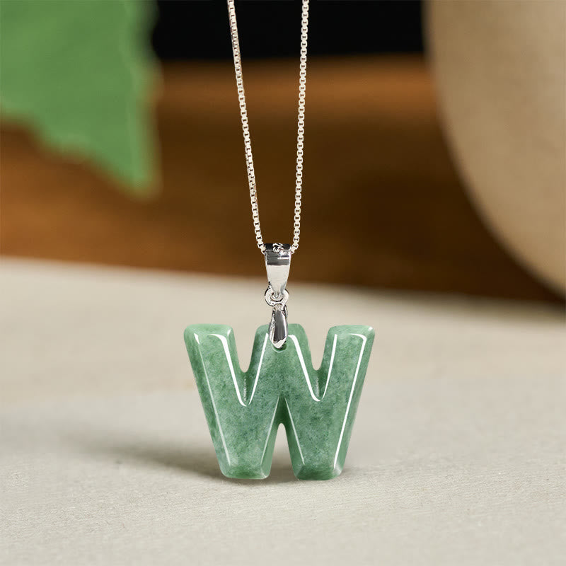 Wear FengShui "May You Find Your Own Meaning" Natural A-Z Letter Jade 925 Sterling Silver Chain Necklace Includes Gift Message Card