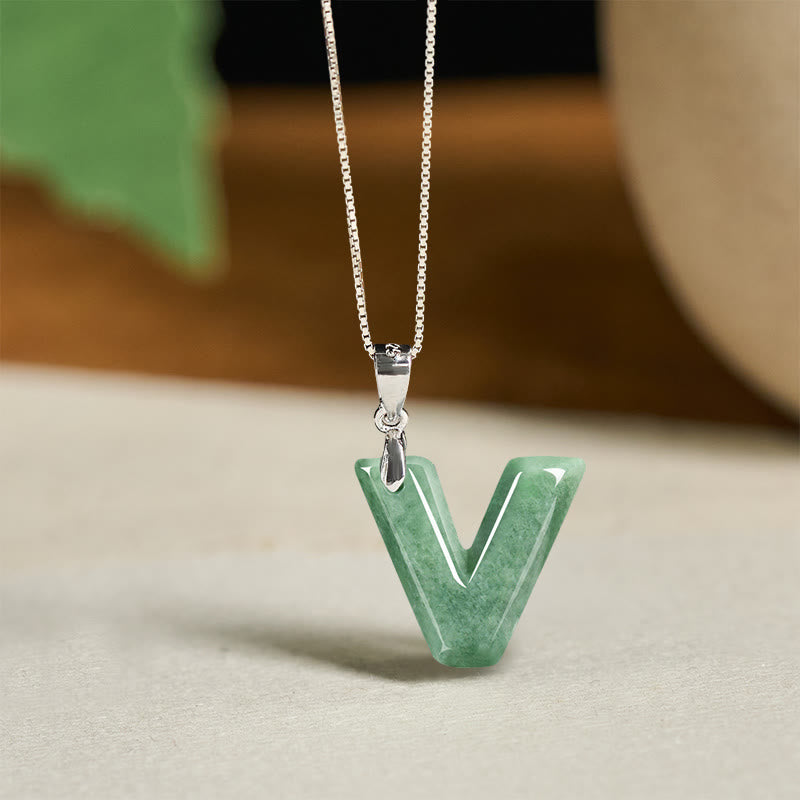 Wear FengShui "May You Find Your Own Meaning" Natural A-Z Letter Jade 925 Sterling Silver Chain Necklace Includes Gift Message Card