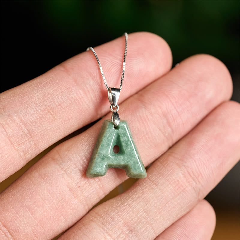 Wear FengShui "May You Find Your Own Meaning" Natural A-Z Letter Jade 925 Sterling Silver Chain Necklace Includes Gift Message Card