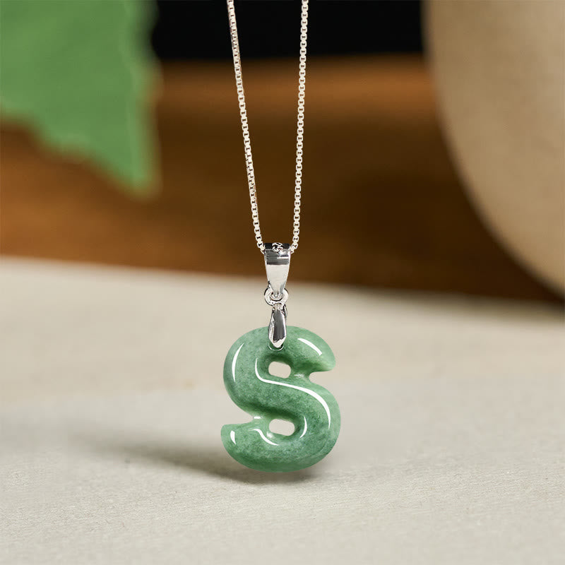 Wear FengShui "May You Find Your Own Meaning" Natural A-Z Letter Jade 925 Sterling Silver Chain Necklace Includes Gift Message Card