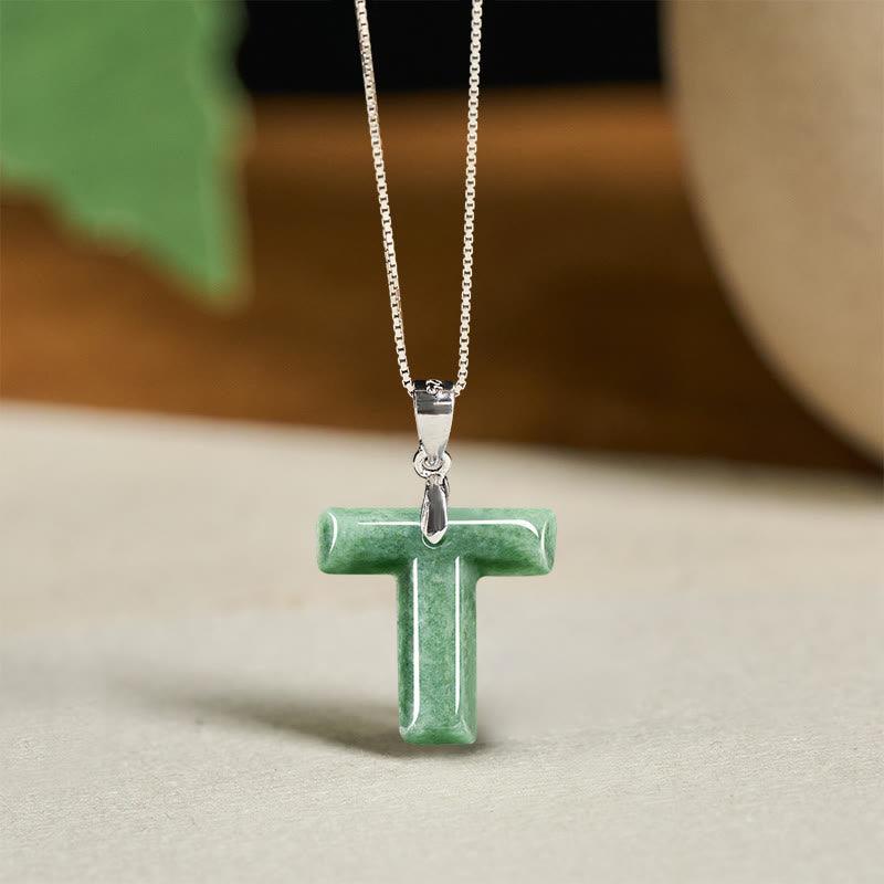 Wear FengShui "May You Find Your Own Meaning" Natural A-Z Letter Jade 925 Sterling Silver Chain Necklace Includes Gift Message Card